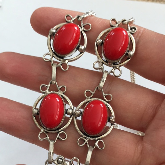 Silver plated simulated red jasper necklace - Picture 4 of 9